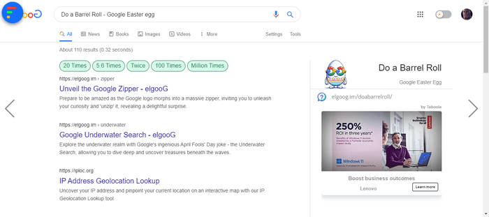 How to make Google do a barrel roll 1 million times